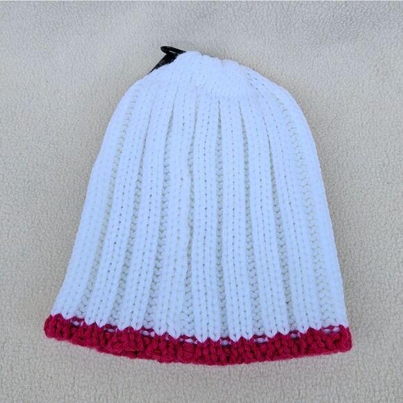 Volcom White with Hot Pink Trim Chunky Knit Beanie - Picture 7 of 10